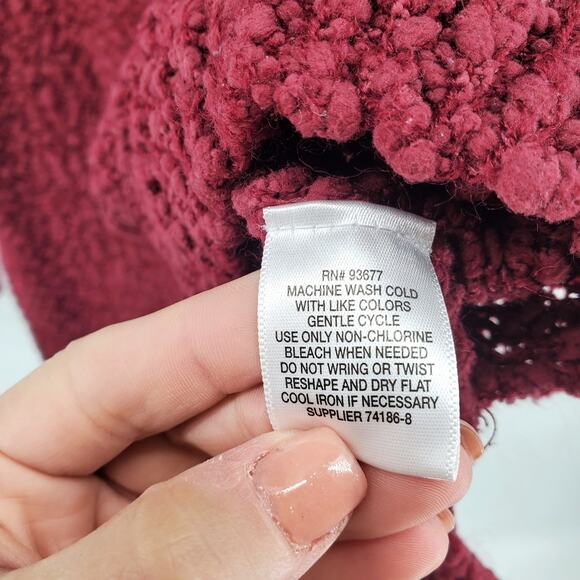 Vintage Liz Claiborne Petites Maroon Chunky Textured Knit Cowl Tunic Sweater| PS - Picture 6 of 9